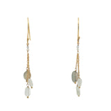 Boucles d'oreilles pendantes dorées pierre de lune, labradorite et prehnite