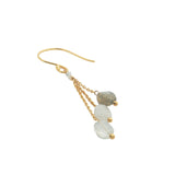 Boucles d'oreilles pendantes dorées pierre de lune, labradorite et prehnite