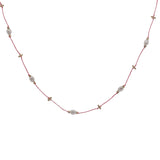 Collier doré fil rose fluo perles de culture et perles dorées 60 cm