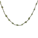 Collier doré péridot, quartz fumé, perles dorées et noeuds verts 50 cm