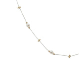 Collier sur fil blanc perles de culture et couronnes dorées 60 cm
