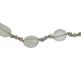 Collier doré prehnite, améthyste, perles dorées et noeuds 50 cm