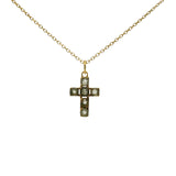 Collier doré croix carrée pierres 42cm