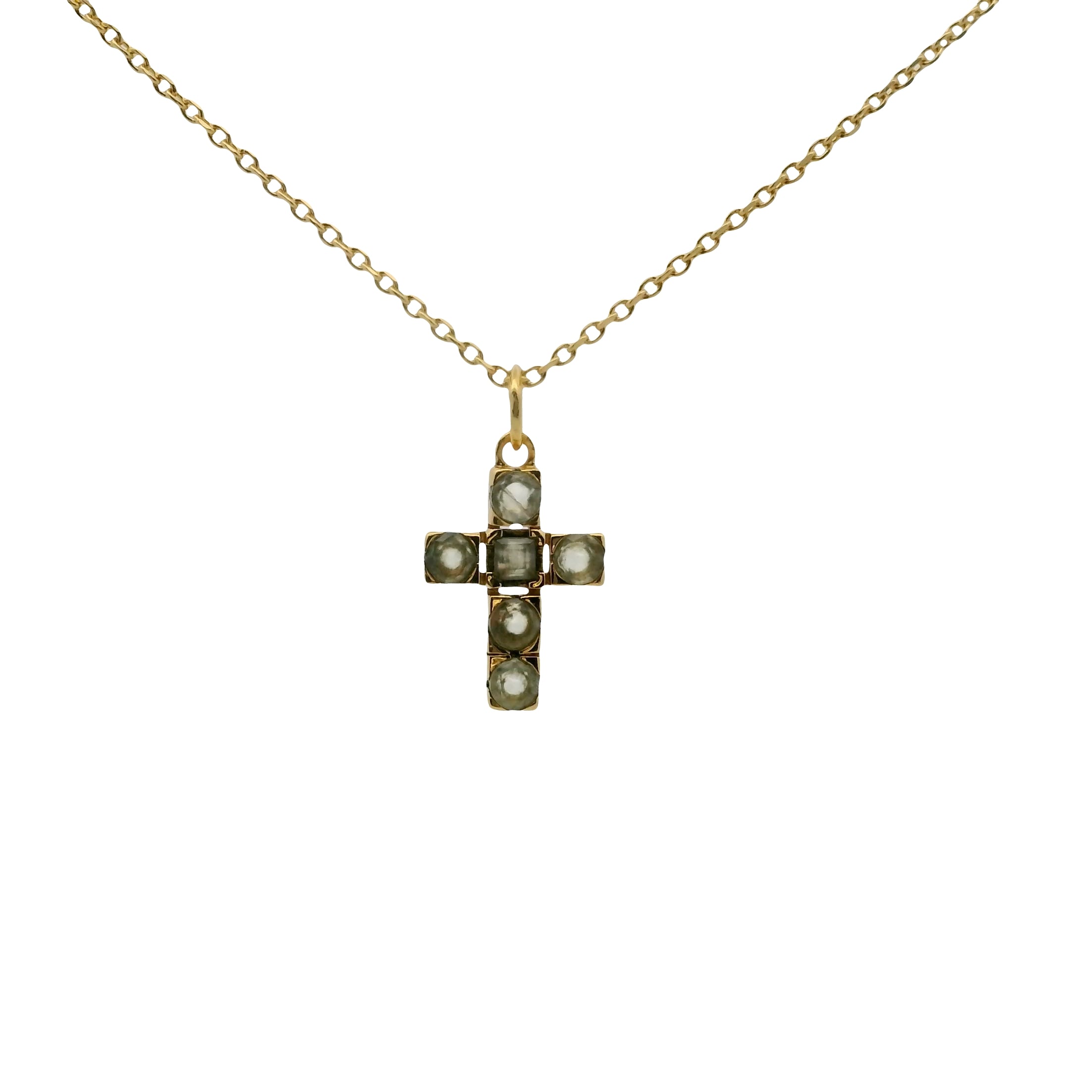 Collier doré croix carrée pierres 42cm