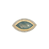 Bague chevalière dorée oeil en labradorite et zircons