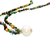Collier doré perles de rocaille multicolores et perle de culture 38cm