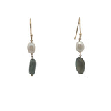 Boucles d'oreilles pendantes dorées duo perle de culture et labradorite