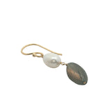 Boucles d'oreilles pendantes dorées duo perle de culture et labradorite