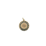 Charms doré médaille ronde zircons noirs baguette et oeil