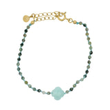 Bracelet doré petites pierres et trèfle en amazonite