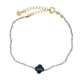Bracelet doré petites pierres labradorite et trèfle en lapis