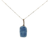Collier doré scarabée en céramique teintée en bleu 60 cm