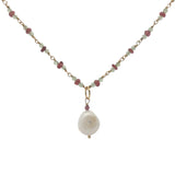 Collier doré en grenat et peridot perle de culture 50 cm
