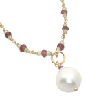 Collier doré en grenat et peridot perle de culture 50 cm
