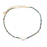 Chaine de cheville dorée perle de culture et perles multicolores