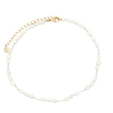 Chaine de cheville dorée alternance perles de culture et noeuds blancs