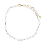 Chaine de cheville dorée alternance perles de culture et noeuds beige