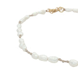 Chaine de cheville dorée alternance perles de culture et noeuds beige
