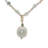 Collier doré en pierre de lune et prehnite perle de culture 50 cm