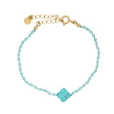 Bracelet doré petites pierres d'amazonite et trèfle en turquoise