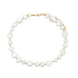 Chaine de cheville dorée perles de culture de différentes tailles et fil turquoise