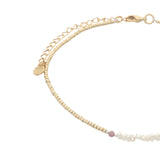 Chaine de cheville dorée perles de culture, tourmaline et perles métallisées dorées