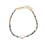 Bracelet doré perle de culture et perles multicolores