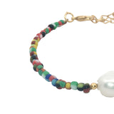 Bracelet doré perle de culture et perles multicolores