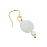 Boucles d'oreilles pendantes dorées duo pierre de lune et perle de culture