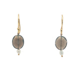 Boucles d'oreilles pendantes dorées duo quartz fumé et perle de culture