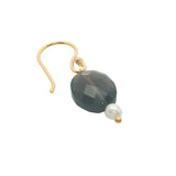 Boucles d'oreilles pendantes dorées duo quartz fumé et perle de culture