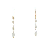 Boucles d'oreilles pendantes dorées duo perle de culture et pierre de lune
