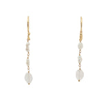 Boucles d'oreilles pendantes dorées duo perle de culture et quartz rose