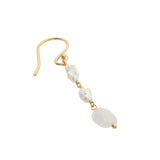 Boucles d'oreilles pendantes dorées duo perle de culture et quartz rose