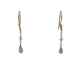 Boucles d'oreilles pendantes dorées pierre de lune, quartz rose et labradorite