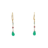 Boucles d'oreilles pendantes dorées tourmaline, grenat et onyx verte