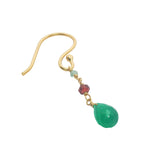 Boucles d'oreilles pendantes dorées tourmaline, grenat et onyx verte