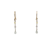 Boucles d'oreilles pendantes dorées pierre de lune, quartz rose et citron