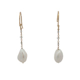Boucles d'oreilles pendantes dorées perle de culture, pierre de lune et labradorite