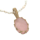 Collier doré Johri bazaar quartz rose perles de culture 42 cm