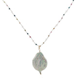 Collier doré nacre blanche, tourmaline et quartz rose 60 cm