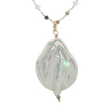 Collier doré nacre blanche, tourmaline et quartz rose 60 cm