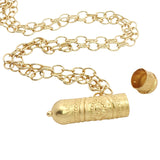 Collier doré talisman indien gravure fleur 60cm