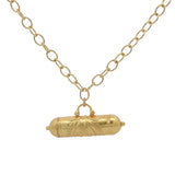 Collier doré talisman indien gravure fleur 60cm