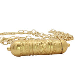 Collier doré talisman indien gravure fleur 60cm