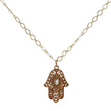 Collier doré main de Fatma texturée prehnite 50 cm