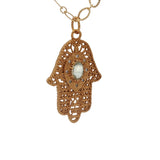 Collier doré main de Fatma texturée prehnite 50 cm