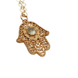 Collier doré main de Fatma texturée prehnite 50 cm
