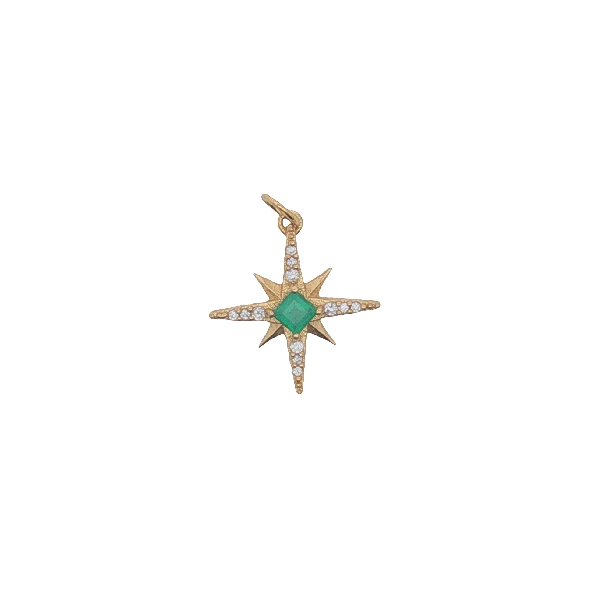 Charms doré étoile des vents onyx verte et zircons