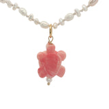 Collier doré tortue rose perles de culture 42 cm